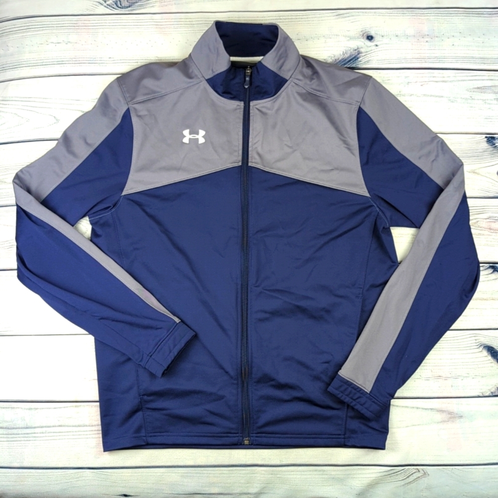 Under Armour Jacket Mens Medium Blue Gray Futbolista Full Zip Track Soccer Loose